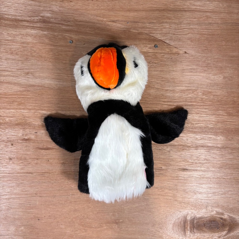 Daphne Puffin Bird Hand Puppet Plush Faux Fur Black White Orange 12 Inch